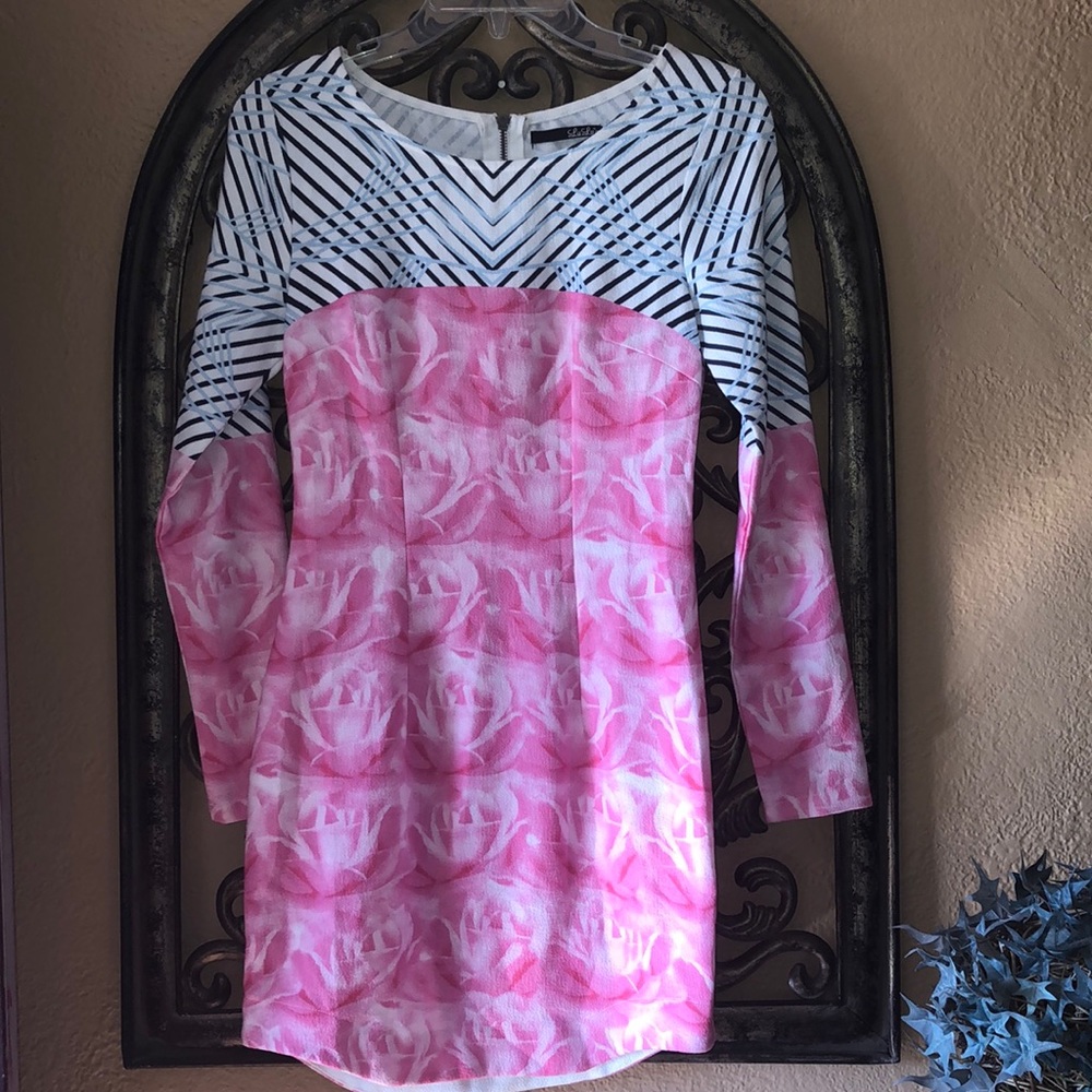 LuLus Sheath Long Sleeve Pink Flowered Dress